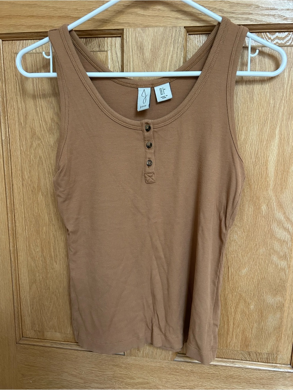 Joie Caramel Ribbed Henley Tank Top
